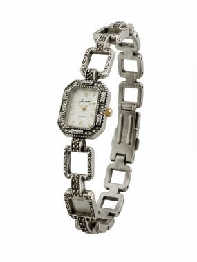 Vintage Sterling Silver Lexington Marcasite Gem and MOP Wrist Watch